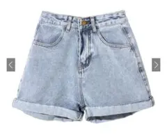 GRL ロールアップヘムハイウエストデニムショートパンツ