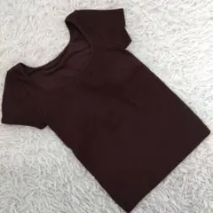 UNIQLO リブ スクエアネック 半袖 カップ付き ブラウン S