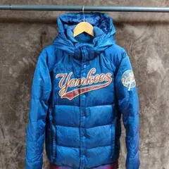 90s MLB ヤンキース　ダウンジャケット　刺繍　ネイビー