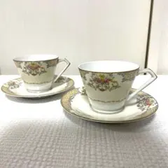 オールドノリタケ カップ＆ソーサー 2客 花柄　アンティーク　ヴィンテージ