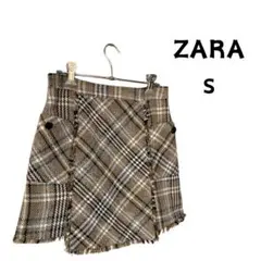 ZARA ザラ ツイードスカート ミニスカート チェック フリンジ S