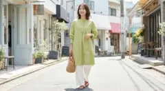 KBFライトグリーン 長袖 シャツ・ブラウス・チュニック・ワーンピース