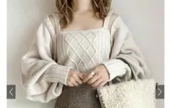 GRLボリュームスリーブカーディガン×ケーブル編みキャミソールニットアンサンブル