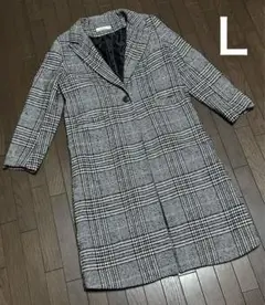 SALE☆ L【COCOMOMO】黒×茶 チェック チェスターコート ロング