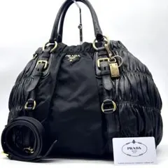 希少・美品✨プラダ ハンドバッグ 2way ギャザー ナイロン レザー 切り替え