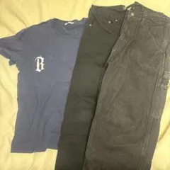 青ロゴTシャツと黒デニム2本セット