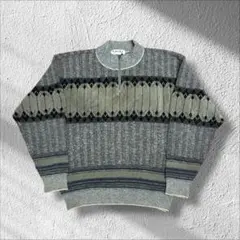 【LORDY】ユニセックス　長袖ニット　ハーフジップ　グレー