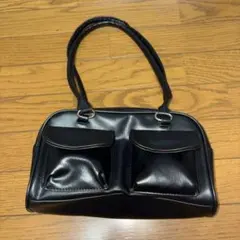ブラック ハンドバッグ ダブルポケット