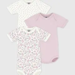 未使用★ プチバトー　プリント半袖ボディ３枚組　ハート　花柄