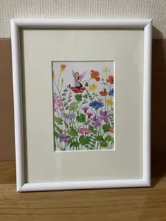 花と妖精のイラスト もえ作　額　未使用品　飾り