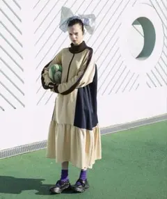 【forksy.】ハーフジップライン配色トラックジャージワンピース