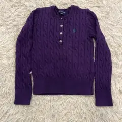 美品　Ralph Lauren 紫 ケーブルニットセーター M　140