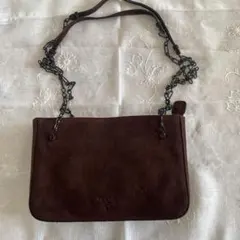 PRADA ブラウン スエード ショルダーバッグ チェーンストラップ付き