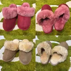 羊毛ムートンスリッパMセット（red/beige）