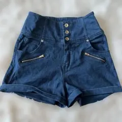 Heather Mサイズ ダークブルー ハイウエスト ショートパンツ