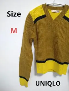 UNIQLOマスタード・イエロー Vネックニット(M)