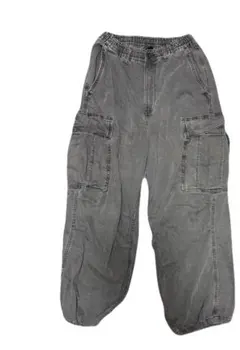 GU グレー カーゴパンツ ゴムウエスト