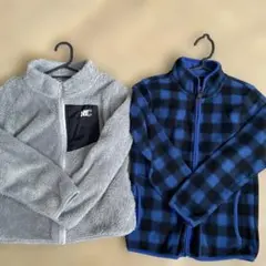 フリースジャケットセット（グレー・青黒チェック）　ユニクロ140サイズ　NYC