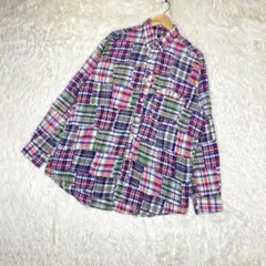 『J.CREW』（L）チェック 巨人タグ パッチワーク 長袖シャツ