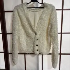 アイボリー ファー風カーディガン 長袖