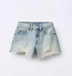 ZARA【9歳/10歳140CM】ダメージ加工ラインストーンデニムパンツ