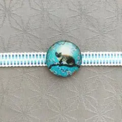 帯留め　花と月と猫2　真田紐セット！