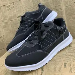 新品★メンズ★24.5cm★厚底 軽量 クラシックスニーカー 黒 2389