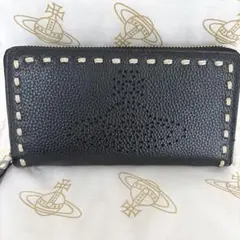 ヴィヴィアン 長財布 ラウンドファスナー ステッチ ブラック 新品 本革