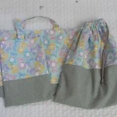 入園入学セット　レッスンバッグ　シューズ袋　体操服袋　くまミントグリーン