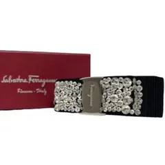 【 美品 】 フェラガモ　バレッタ　ヴァラリボン　クリスタル　ビジュー