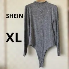 SHEIN CURVE リブ編み ボディースーツ ハイネック グレー XL