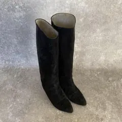 イブサンローラン　ロングブーツ　スエード　レザー　ブラック　23.5cm