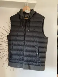 ポロラルフローレン フード付きダウンベスト　黒xカーキ Ｌ