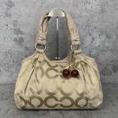 COACH コーチ シグネチャー トートバッグ がま口 ベージュ キャンバス