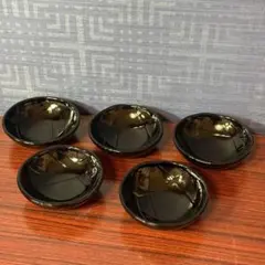 【ササキクリスタル】　黒ガラス 小鉢 5個セット 直径10cm 小皿 デザート鉢のサムネイル