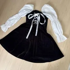 長袖 ミニワンピース ベロア調 レースアップ