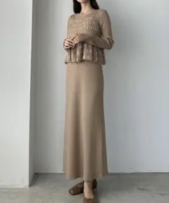 Louere シャギージャガードビスチェ＋ニットワンピースset