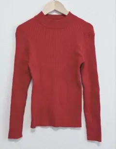 ショコラフィネローブ リブニット モックネック 長袖 シンプル 赤 レッド