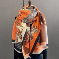 大判ストール　ショール　マフラー　スカーフ ひざ掛け 上品 花柄 オレンジ