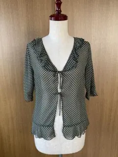 オリーブグリーン ドット柄 フリル付き ブラウスボレロ