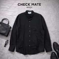 【美品】 バンドカラーシャツ 黒 L ノーカラー 無地 コットン