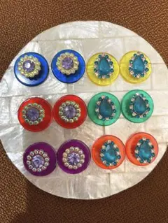 ボタンカボション☆クリアベースキラキラカボションミニ6ペアセット