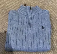 ラルフローレン　ハーフジップ　ケーブルニット　ブルー　L