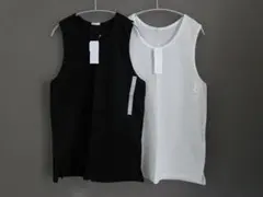 【新品】GU　メッシュテクスチャータンクトップ　M　白黒