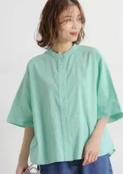 studio CLIP ミントグリーン ボタン付きオーバーサイズシャツ