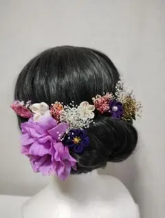 髪飾り　髪飾りパープル　髪飾り紫　成人式　卒業式　七五三　つまみ細工　振袖　袴