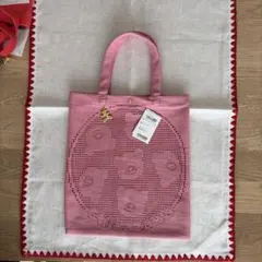 近沢レース　ミニレーストート　くま　ピンク　新品タグ付き　エコバッグのサムネイル