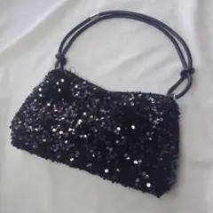 スパンコール ハンドバッグ 肩掛け ブラック 黒 結婚式 謝恩会 パーティー