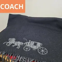 【希少】 COACH 大判ストール 馬車モチーフ イタリア製 バイカラー