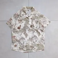 ビンテージ 総柄シャツ 日本製 半袖 地図 ノームコア 9R 海 アート柄 古着のサムネイル